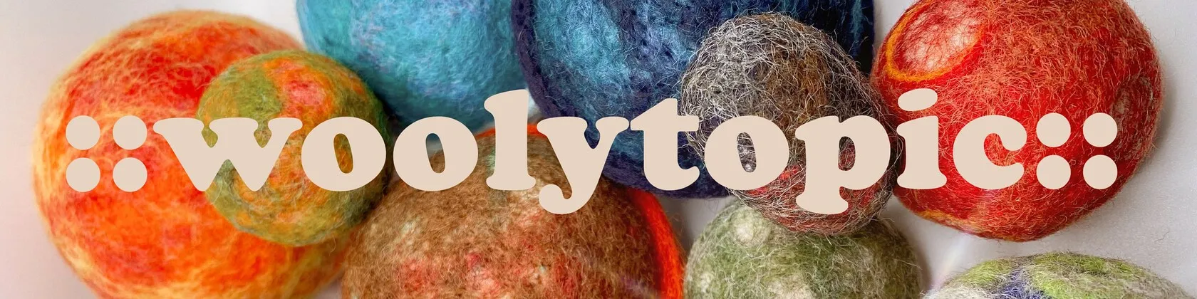 The Wooly Topic wordmark over colourful felted planets